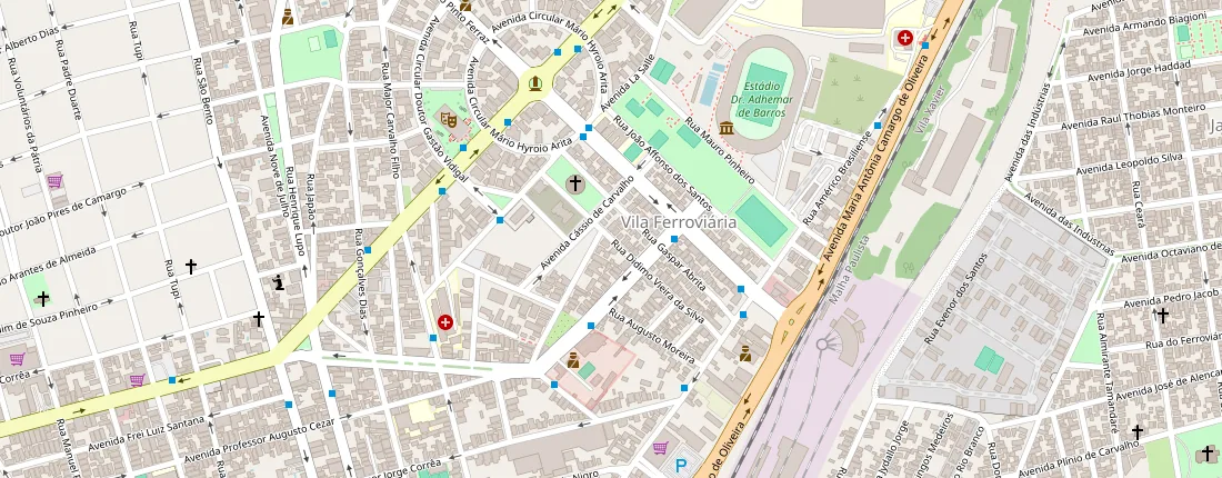 Mapa da Vila Ferroviária, em Araraquara, com a localização da Rua Dídimo Vieira da Silva